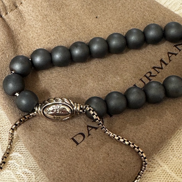 David Yurman gray matte beaded bracelet with adjustable pull sterling silver - Picture 1 of 5